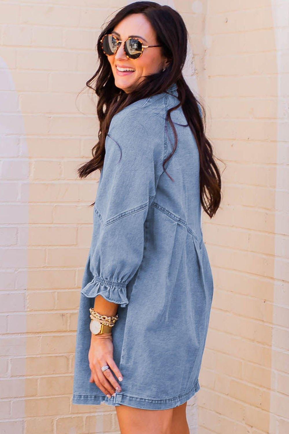 Cheyanne Long Sleeve Denim Mini Dress - Klazzi Fashion Boutique