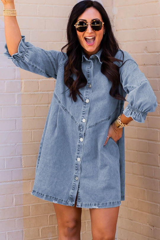 Cheyanne Long Sleeve Denim Mini Dress - Klazzi Fashion Boutique