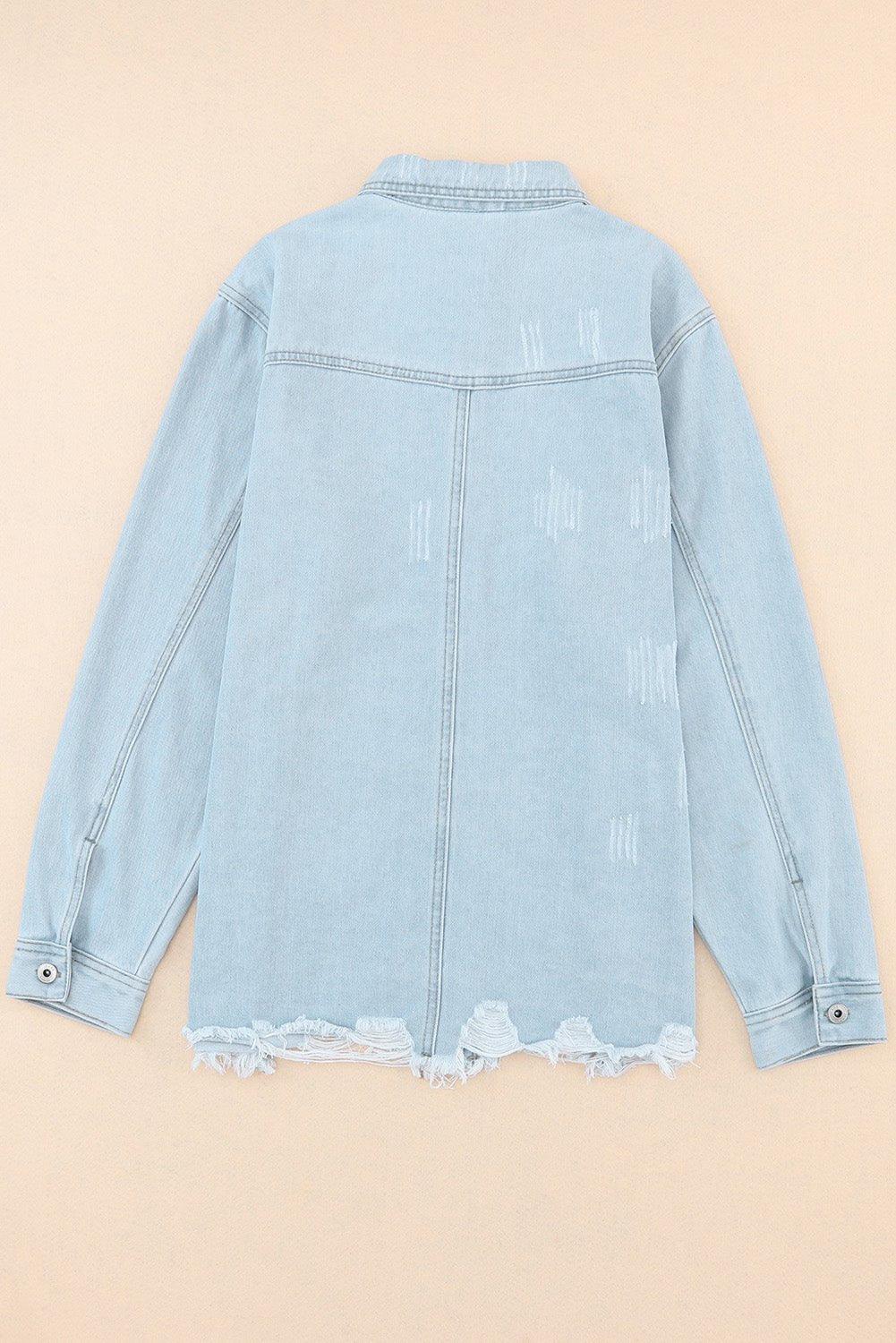 Chloe Light Denim Distressed Denim Jacket - Klazzi Fashion Boutique