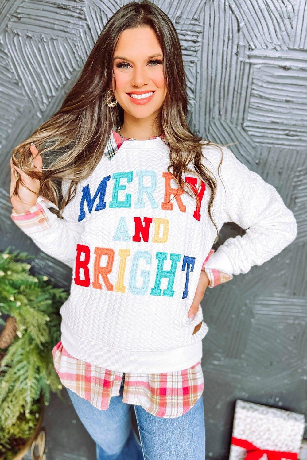 Christmas "Merry and Bright" Knit Sweatshirt - Klazzi Fashion Boutique