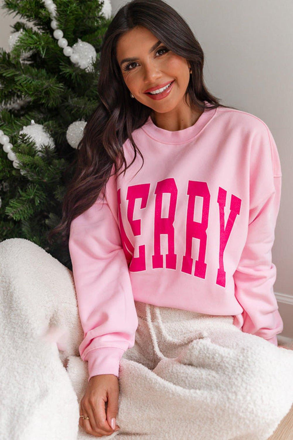 Christmas Pink MERRY Sweatshirt - Klazzi Fashion Boutique