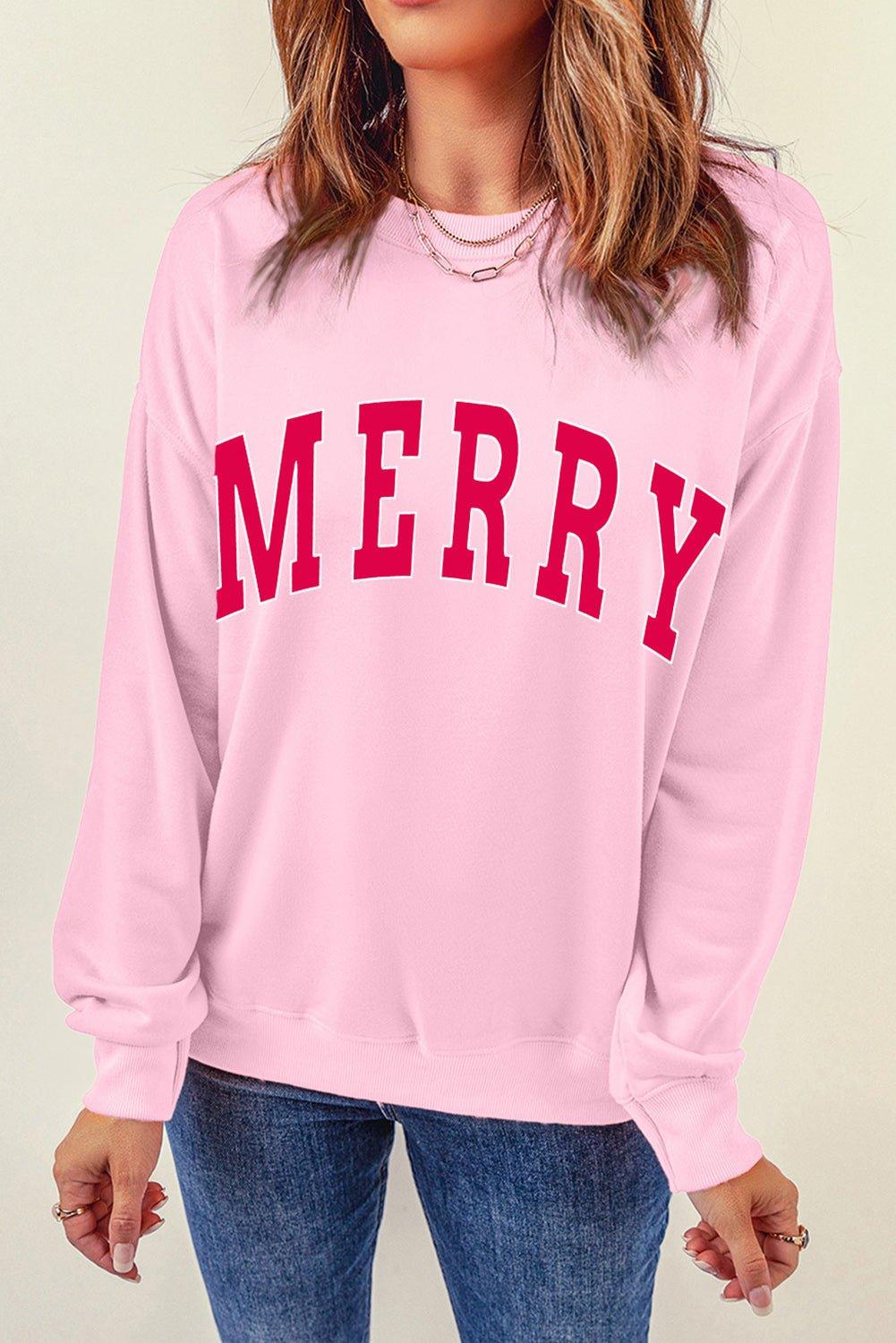 Christmas Pink MERRY Sweatshirt - Klazzi Fashion Boutique