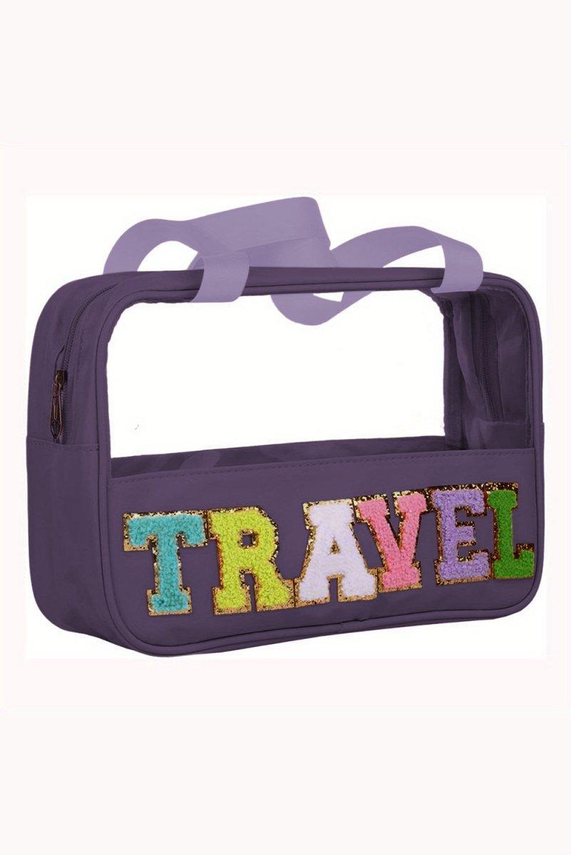 Clear TRAVEL Chenille Letters Makeup Bag - Klazzi Fashion Boutique