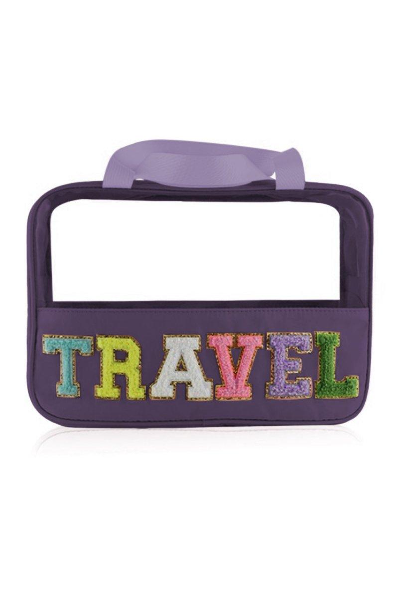 Clear TRAVEL Chenille Letters Makeup Bag - Klazzi Fashion Boutique