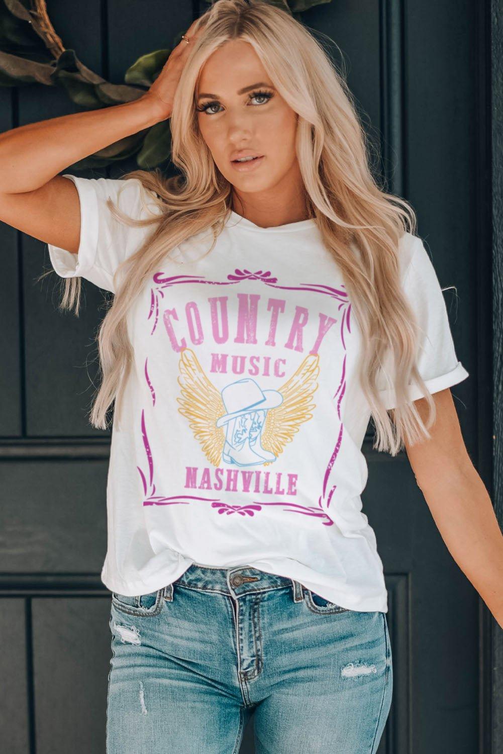 "COUNTRY MUSIC NASHVILLE" Graphic Shirt - Klazzi Fashion Boutique