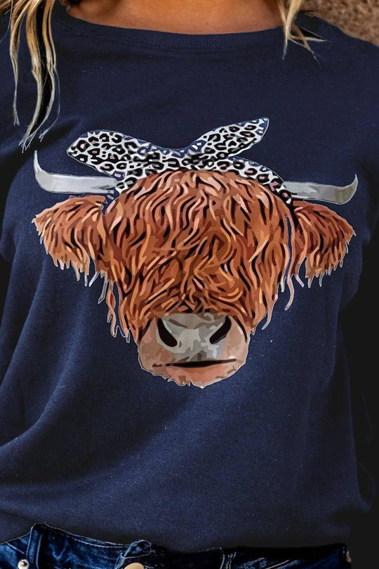 Cow Leopard Headband Sweatshirt - Klazzi Fashion Boutique