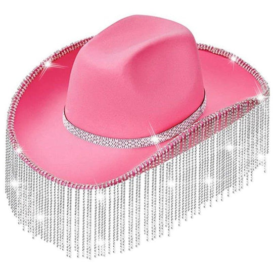 Cowgirl Rhinestone Glitter Fringy Hat - Klazzi Fashion Boutique