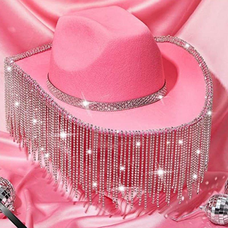 Cowgirl Rhinestone Glitter Fringy Hat - Klazzi Fashion Boutique