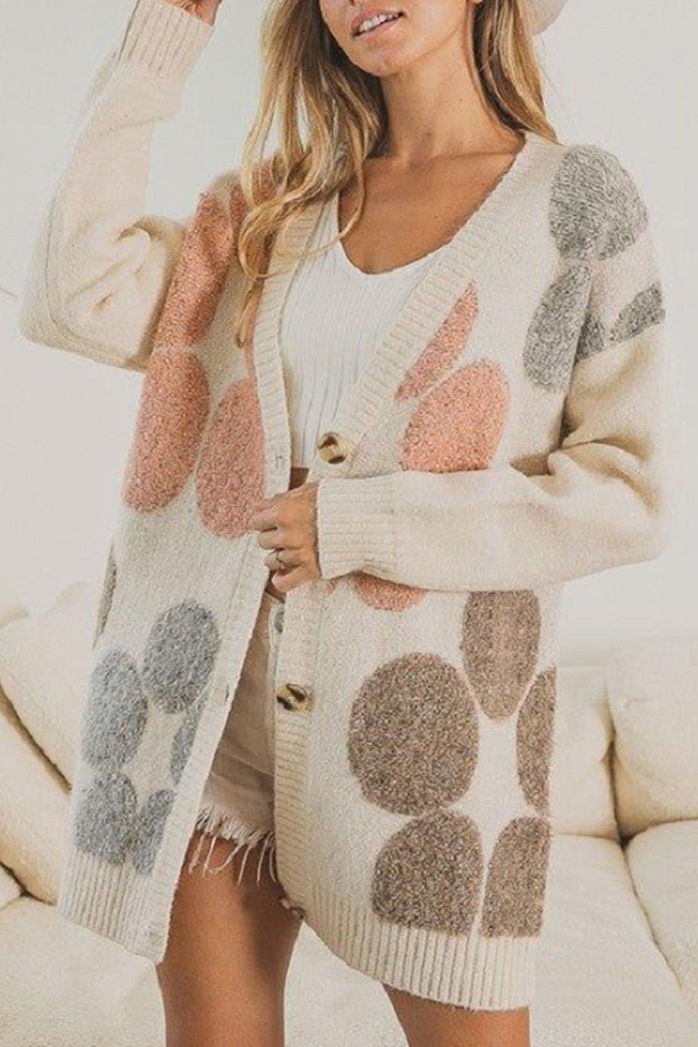 Cream Flowers Long Button-Down Cardigan - Klazzi Fashion Boutique