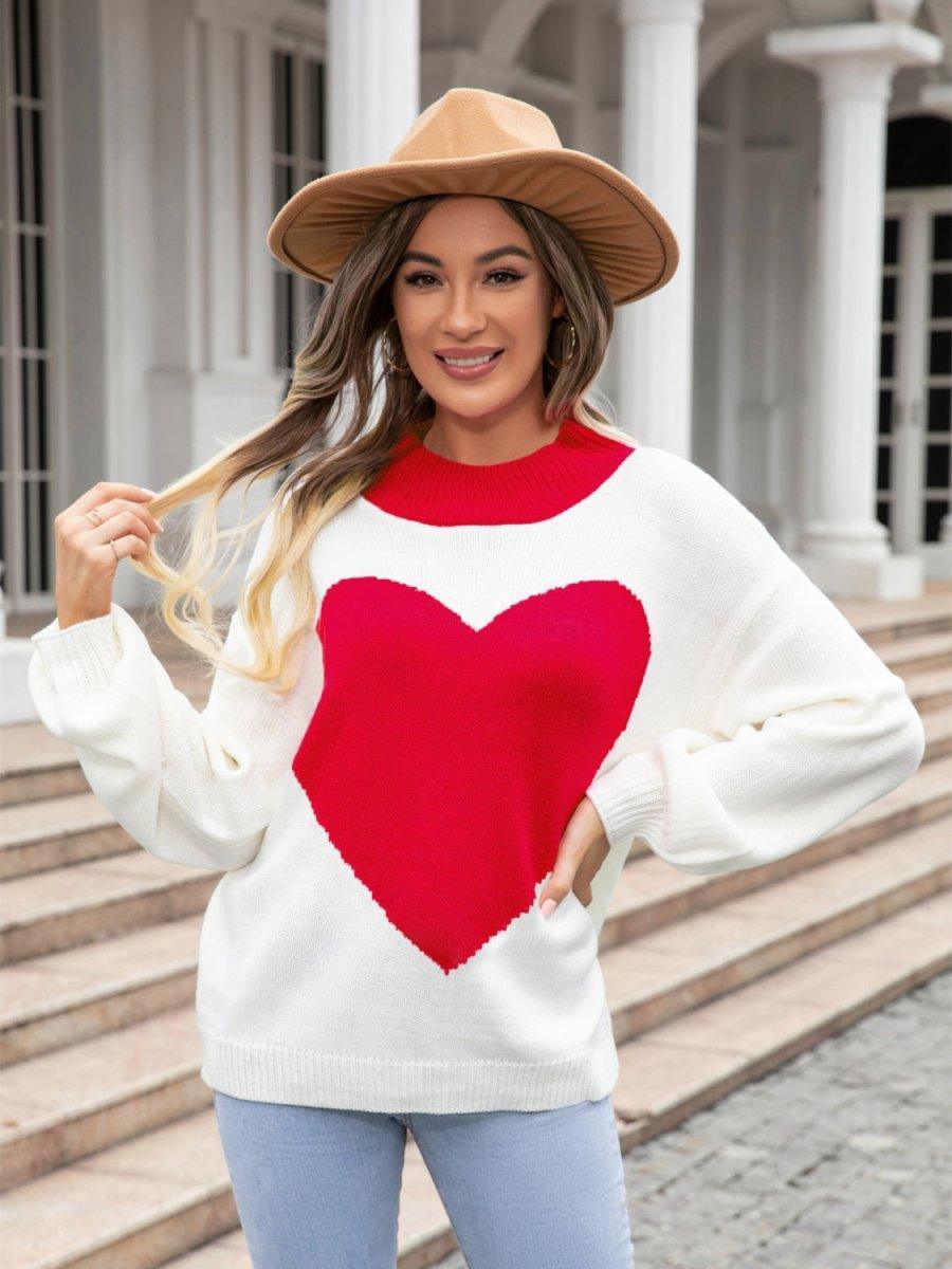 Cream Valentine Heart Sweater - Klazzi Fashion Boutique