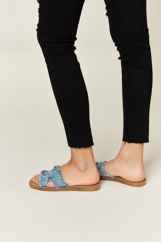 Raw Denim H-Band Flat Sandals - Klazzi Fashion Boutique