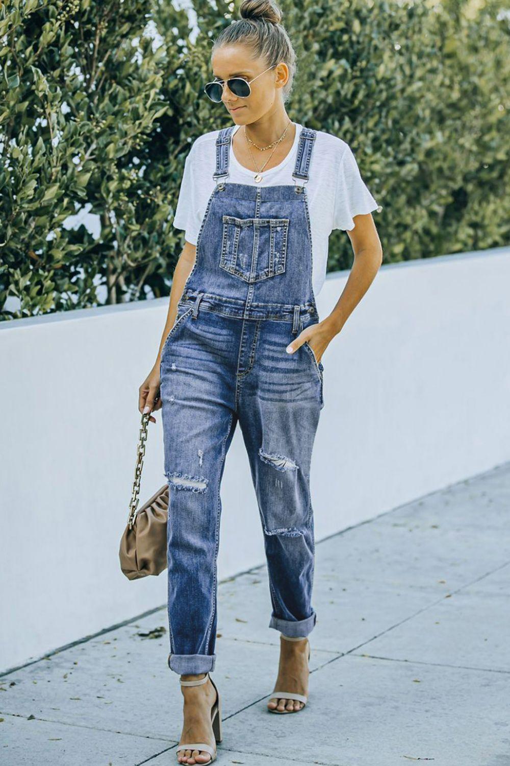 Danny Distressed Denim Overalls - Klazzi Fashion Boutique