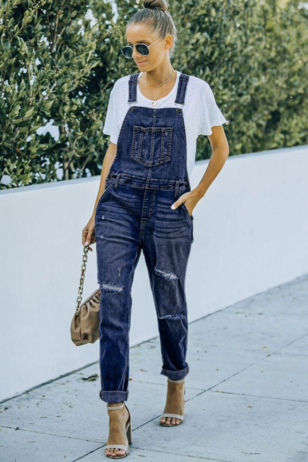 Danny Distressed Denim Overalls - Klazzi Fashion Boutique