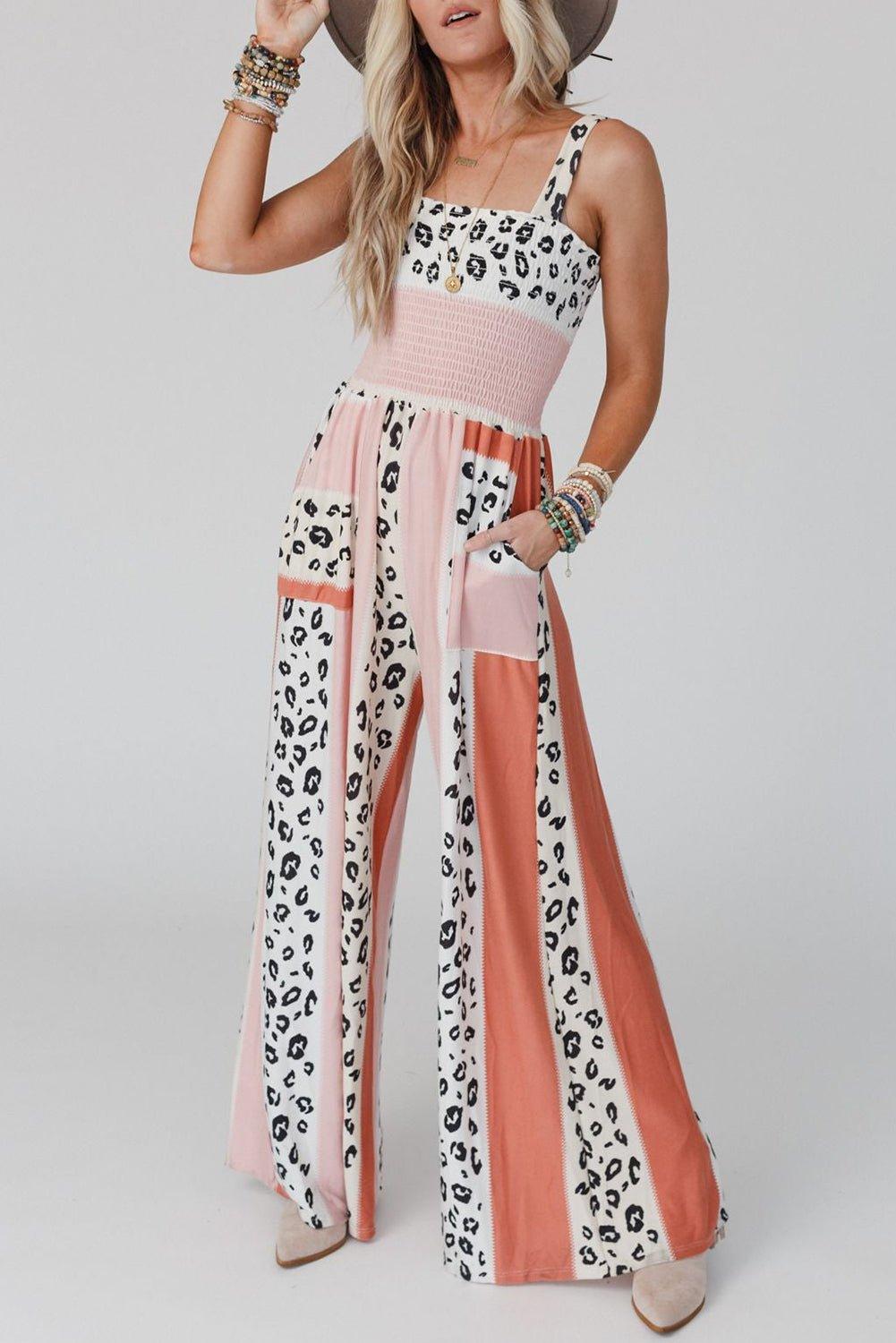 Dazzle Leopard Color Block Jumpsuit - Klazzi Fashion Boutique