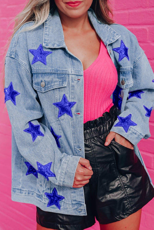 Denim Sequin Sparkle Stars Jacket