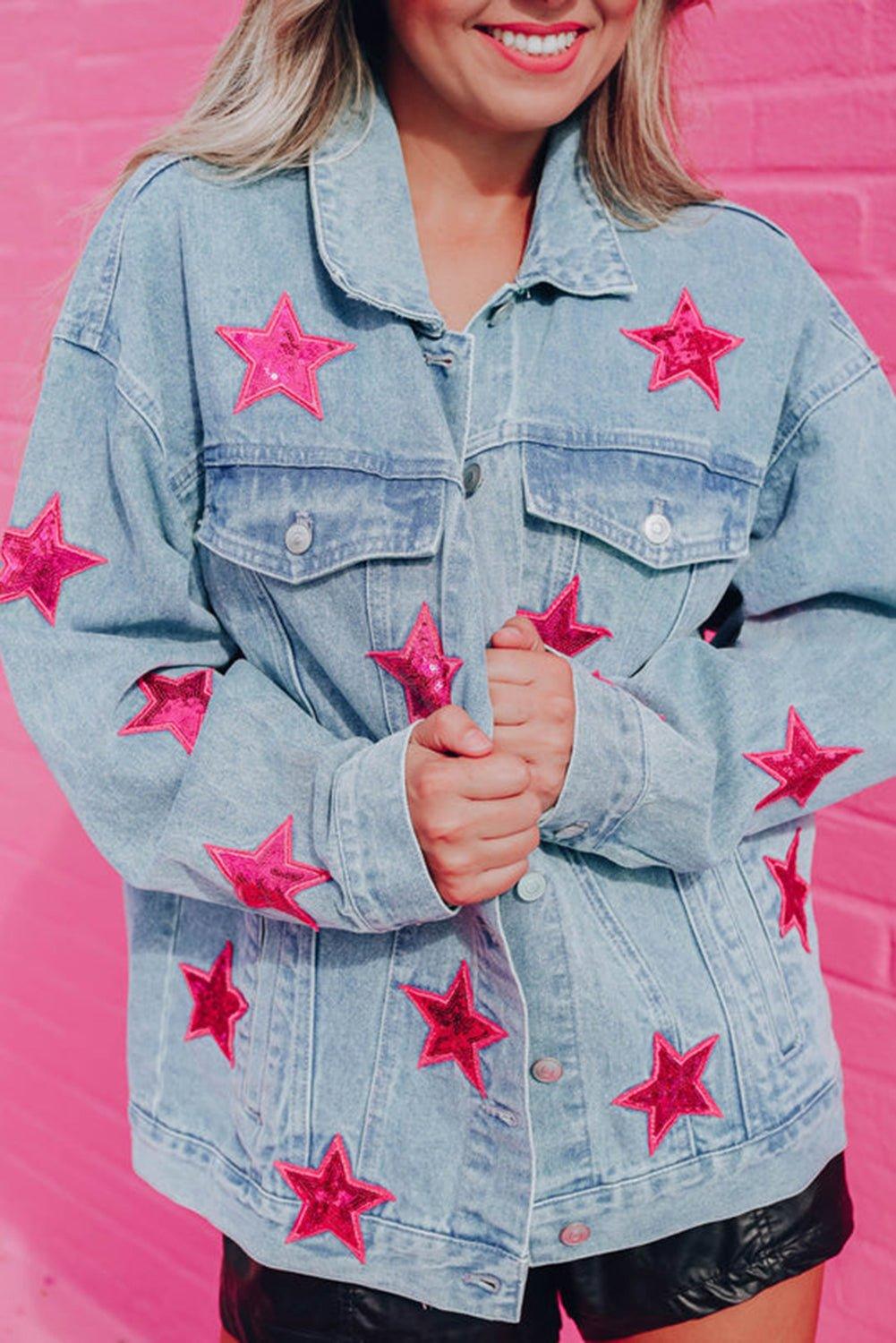 Denim Sequin Sparkle Stars Jacket