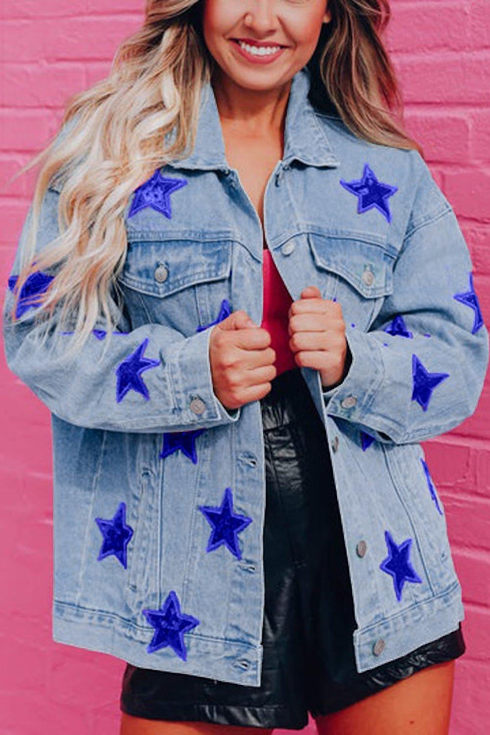 Denim Sequin Sparkle Stars Jacket