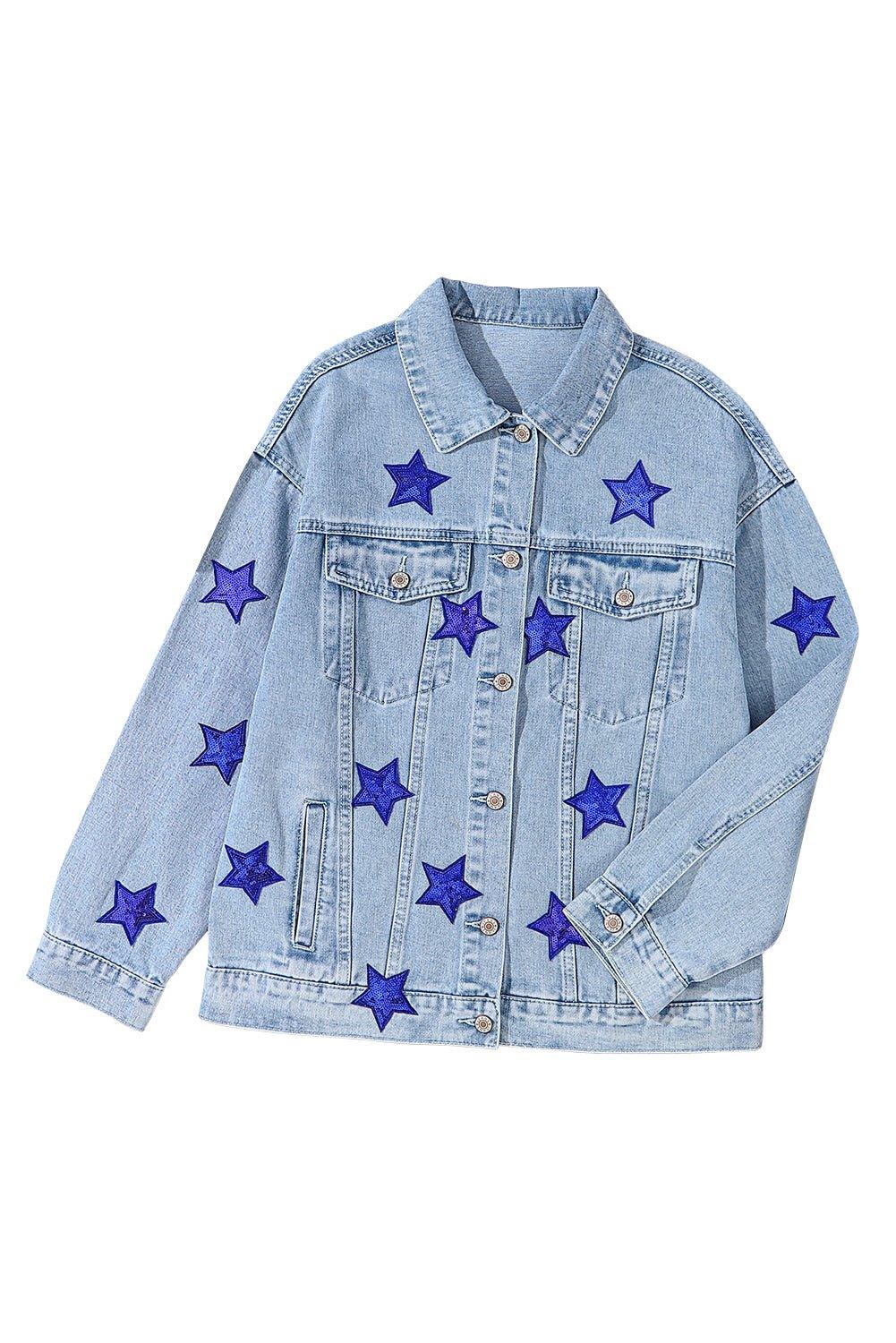 Denim Sequin Sparkle Denim Jacket - Klazzi Fashion Boutique