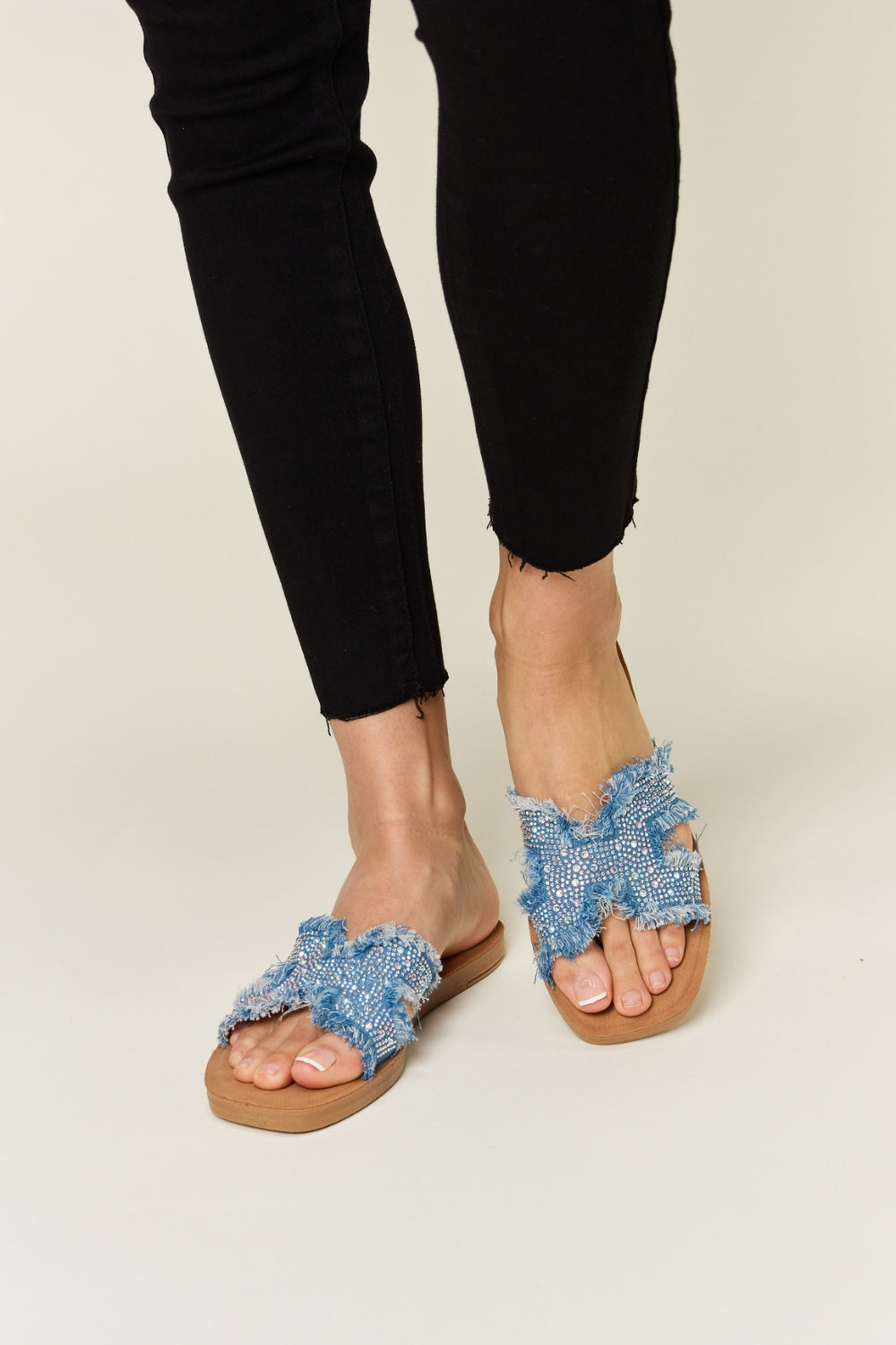 Raw Denim H-Band Flat Sandals