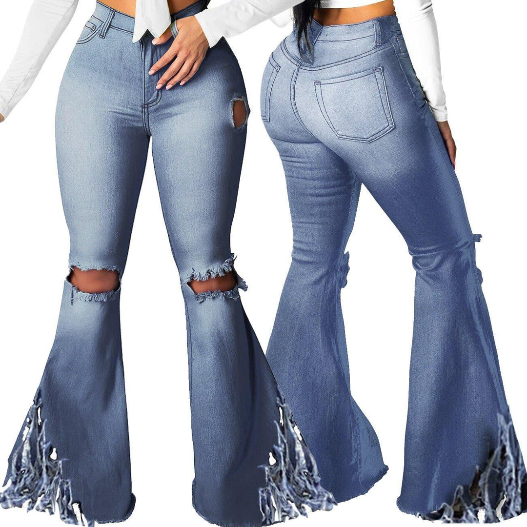 Distressed Shredded Wide Leg Denim - Klazzi Fashion Boutique