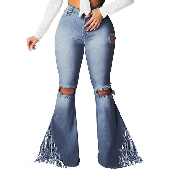 Distressed Shredded Wide Leg Denim - Klazzi Fashion Boutique