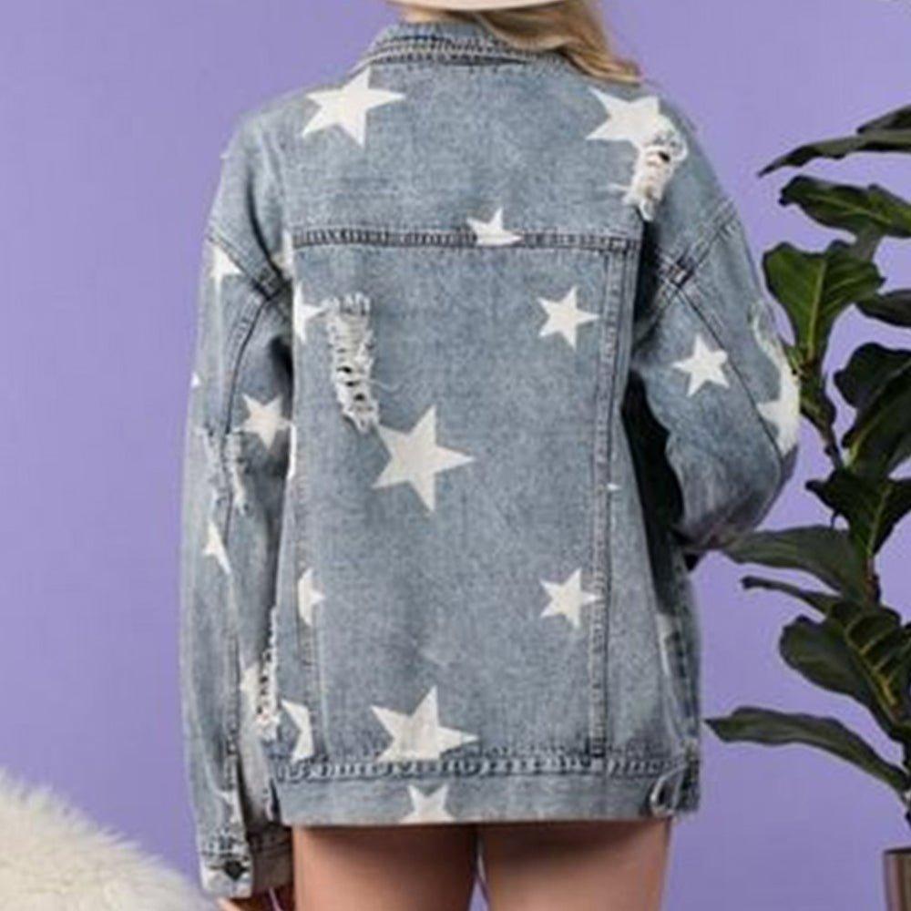 Distressed Star Denim Shacket - Klazzi Fashion Boutique