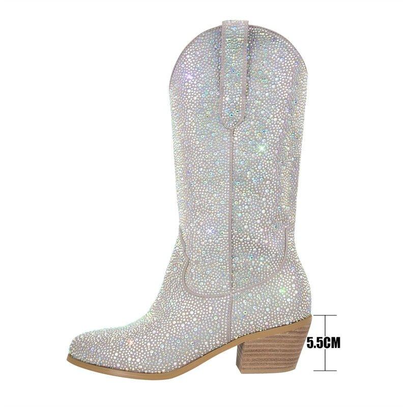 Dixie Western Knee High Rhinestone Boots - Klazzi Fashion Boutique