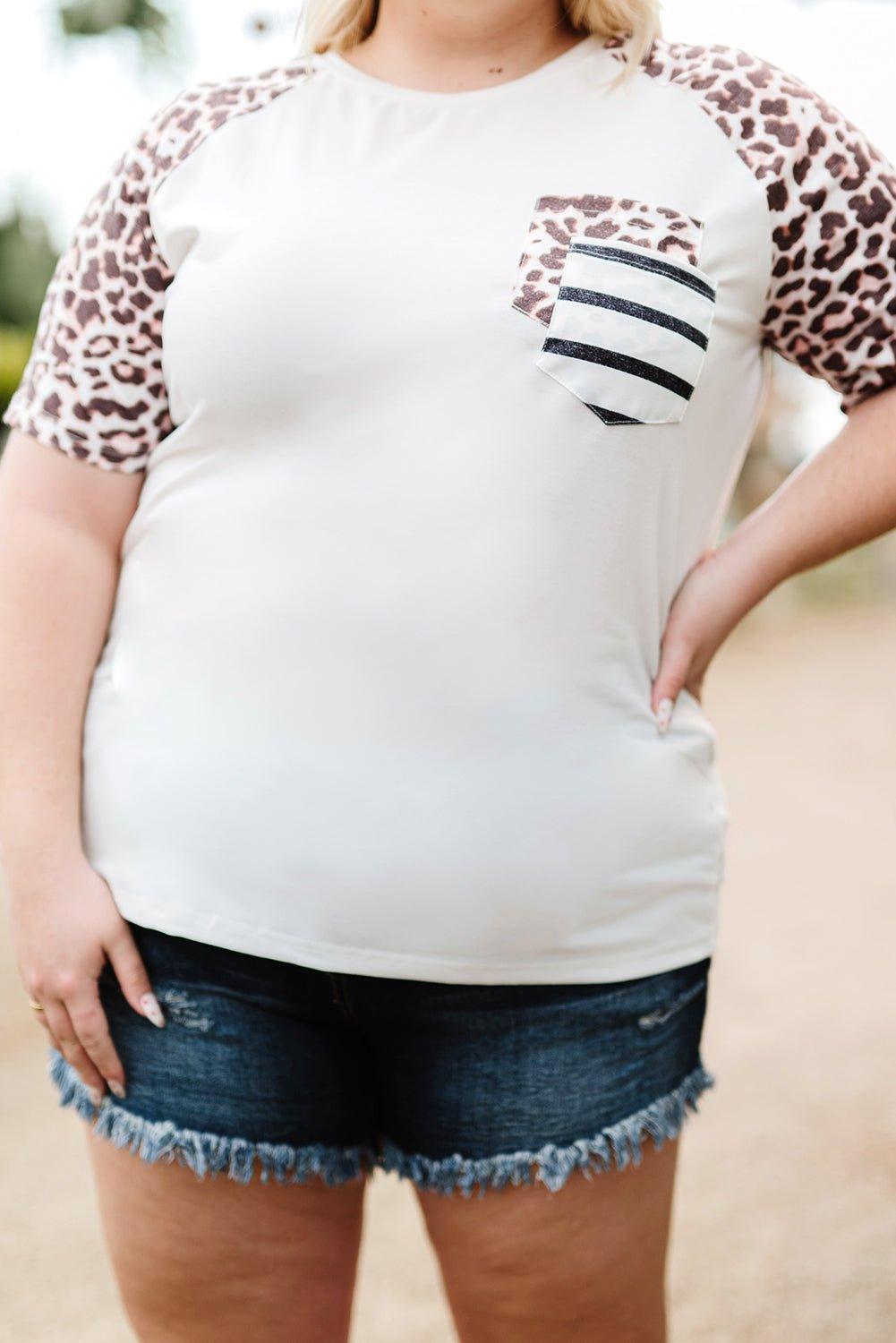 Double Pocket Leopard Plus Size Tee - Klazzi Fashion Boutique