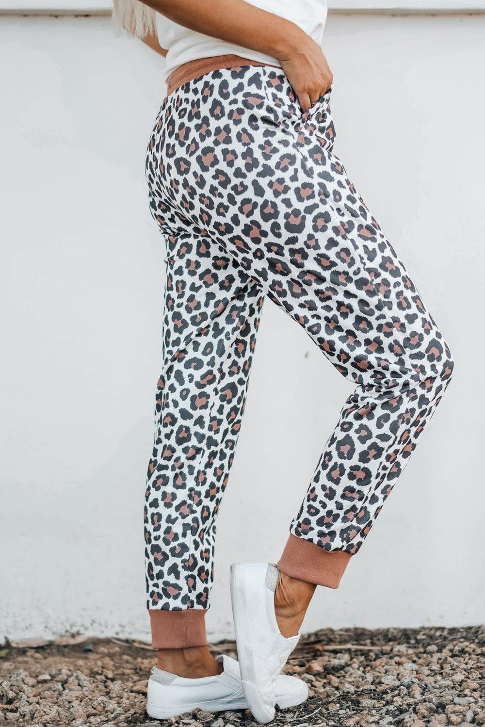 Elastic Coral and Leopard Print Jogger Pants - Klazzi Fashion Boutique