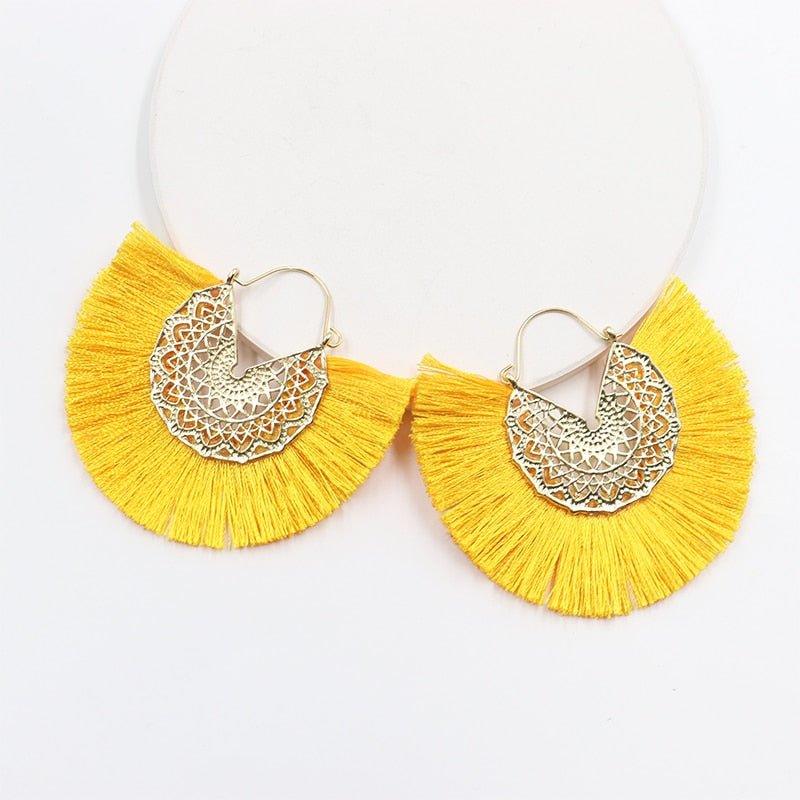 Fancy Fan Bohemian Shaped Tassel Earrings - Klazzi Fashion Boutique