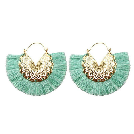 Fancy Fan Bohemian Shaped Tassel Earrings - Klazzi Fashion Boutique