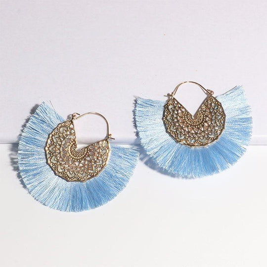 Fancy Fan Bohemian Shaped Tassel Earrings - Klazzi Fashion Boutique