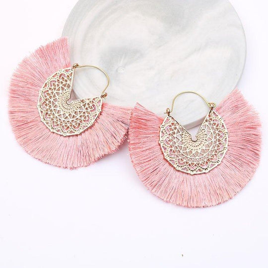 Fancy Fan Bohemian Shaped Tassel Earrings - Klazzi Fashion Boutique