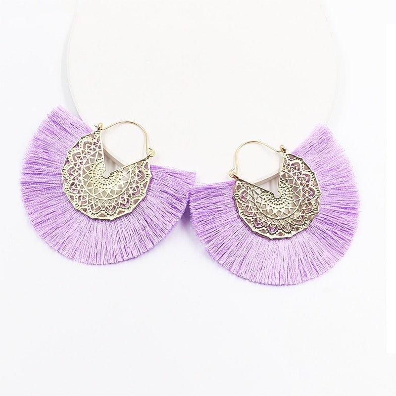 Fancy Fan Bohemian Shaped Tassel Earrings - Klazzi Fashion Boutique