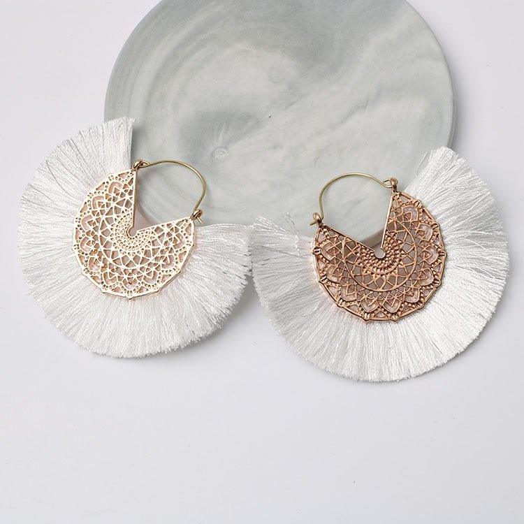 Fancy Fan Bohemian Shaped Tassel Earrings - Klazzi Fashion Boutique