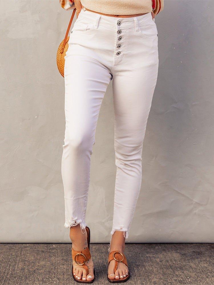 Fancy Frayed Cropped Jeans - Klazzi Fashion Boutique