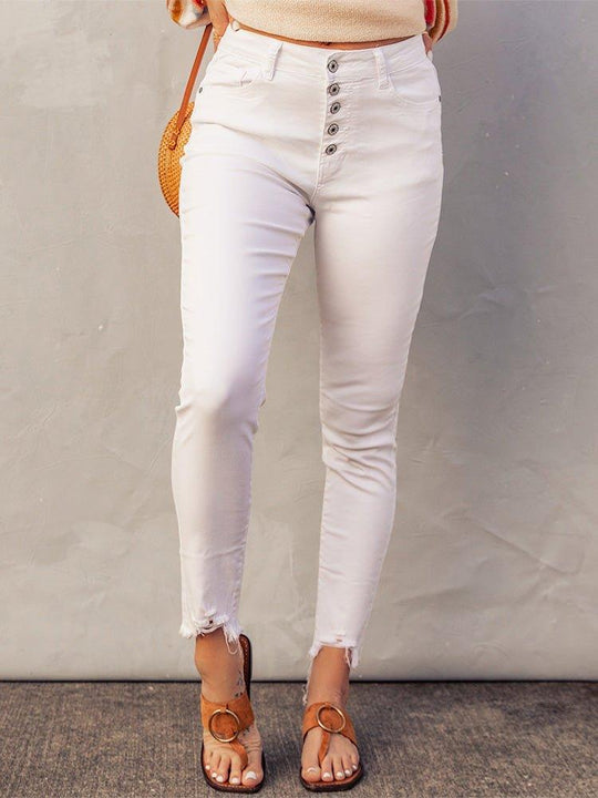 Fancy Frayed Cropped Jeans - Klazzi Fashion Boutique