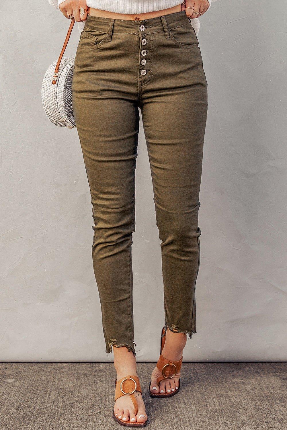 Fancy Frayed Cropped Jeans - Klazzi Fashion Boutique