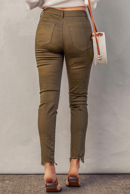 Fancy Frayed Cropped Jeans - Klazzi Fashion Boutique