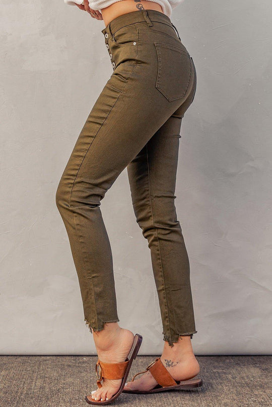 Fancy Frayed Cropped Jeans - Klazzi Fashion Boutique