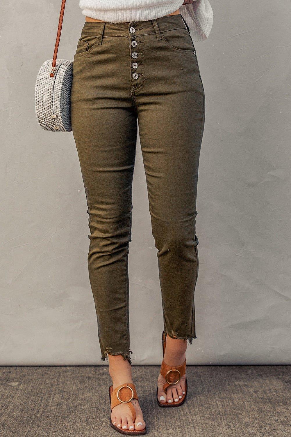 Fancy Frayed Cropped Jeans - Klazzi Fashion Boutique