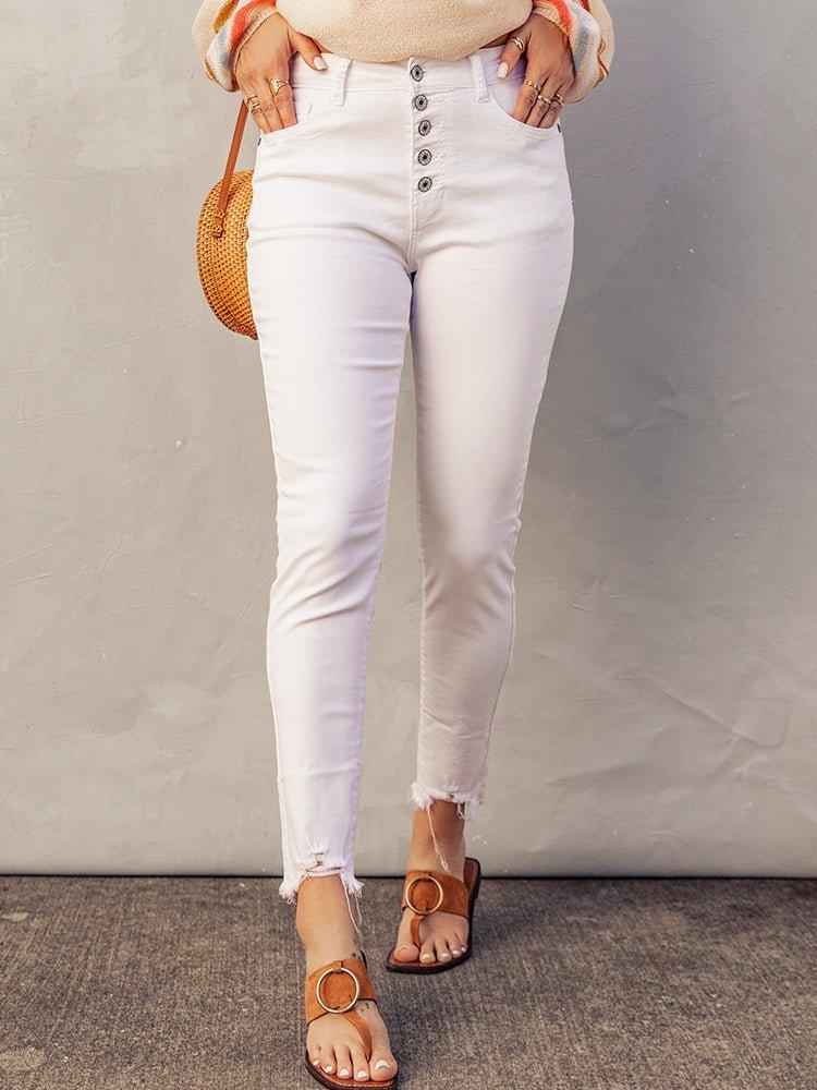 Fancy Frayed Cropped Jeans - Klazzi Fashion Boutique