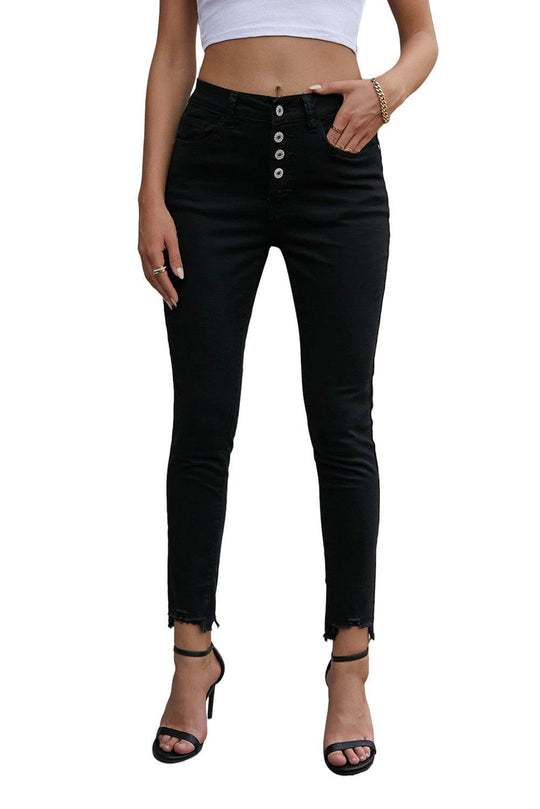 Fancy Frayed Cropped Jeans - Klazzi Fashion Boutique