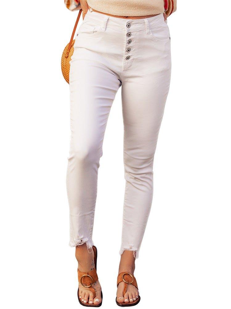 Fancy Frayed Cropped Jeans - Klazzi Fashion Boutique