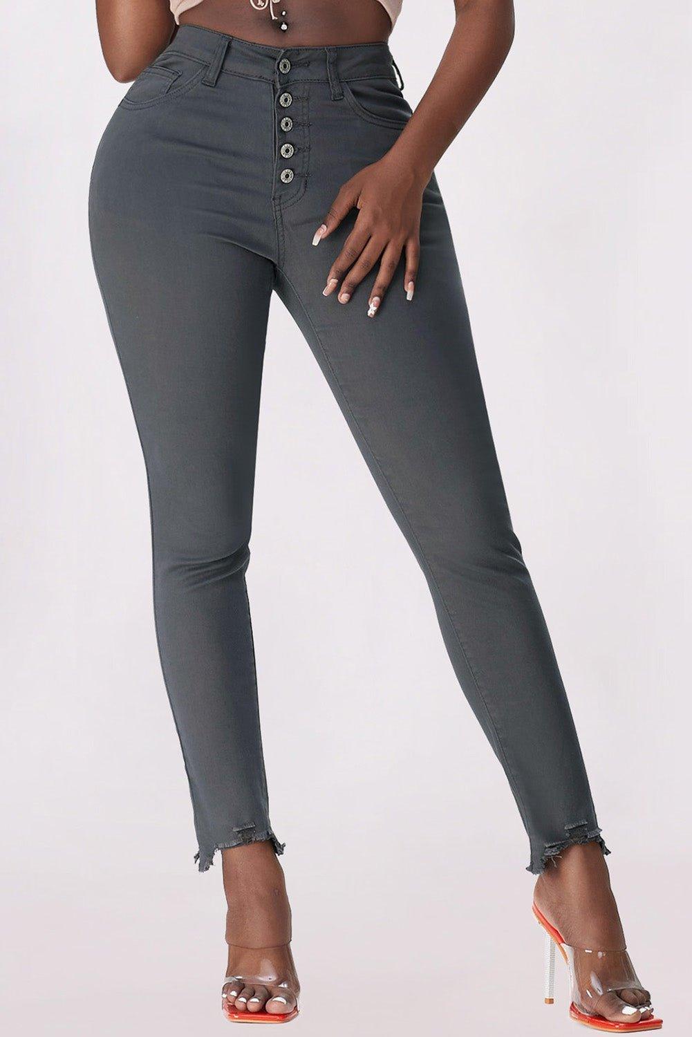 Fancy Frayed Cropped Jeans - Klazzi Fashion Boutique