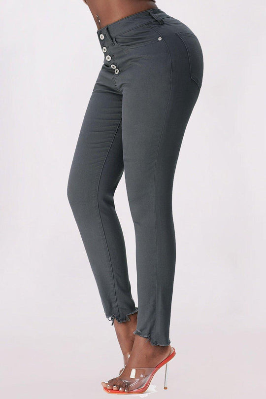 Fancy Frayed Cropped Jeans - Klazzi Fashion Boutique