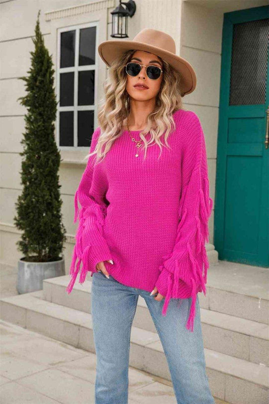 Faye Fringe Detail Sweater - Klazzi Fashion Boutique