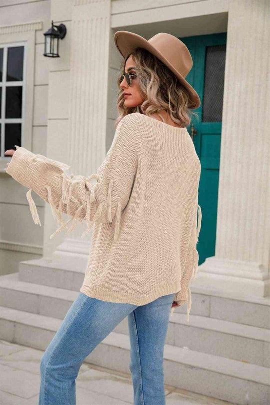 Faye Fringe Detail Sweater - Klazzi Fashion Boutique