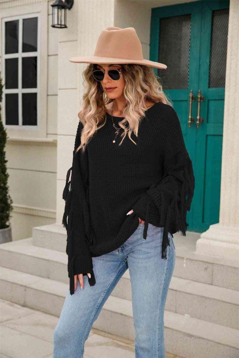 Faye Fringe Detail Sweater - Klazzi Fashion Boutique