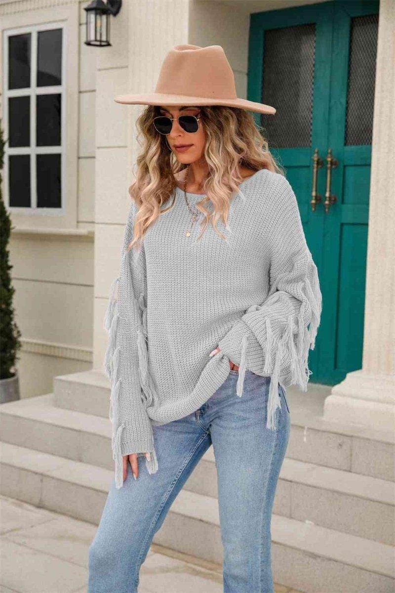 Faye Fringe Detail Sweater - Klazzi Fashion Boutique